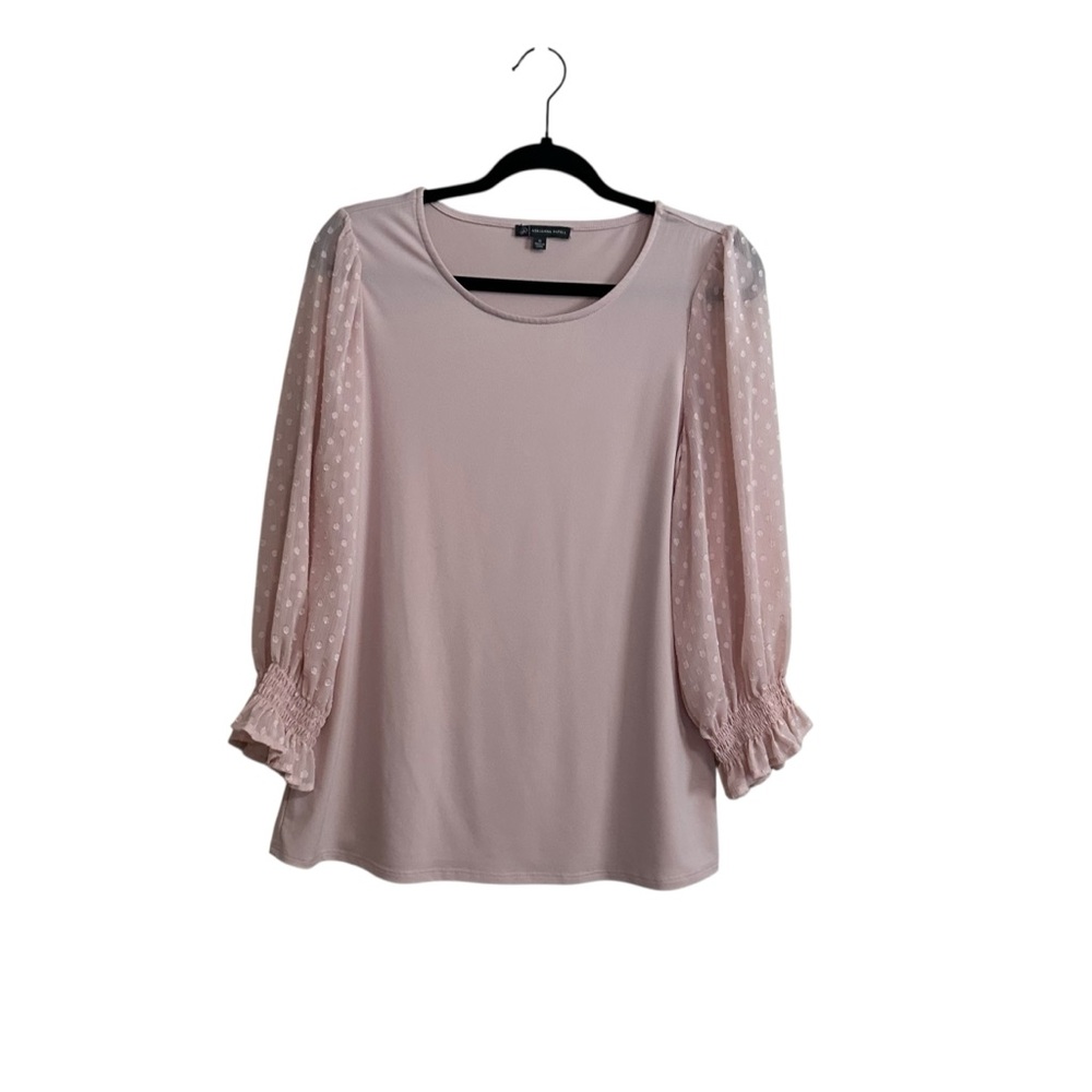 Adrianna Papell Pink Sheer Sleeve Polka Dot Bubble Blouse Size Medium
